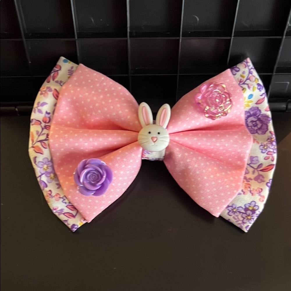 Pink Floral Bunny Hair Bow